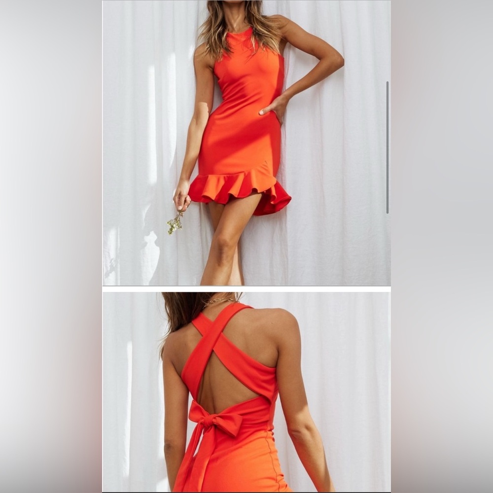 Red Ruffle Cross Back Mini Dress